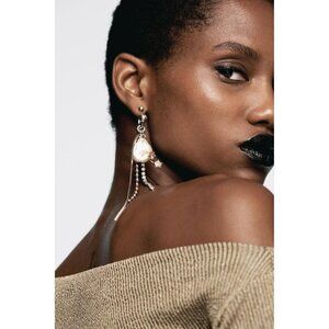 Zara Statement Faux Pearl Chain Drop Earrings With Gold Silver Tone Accents
